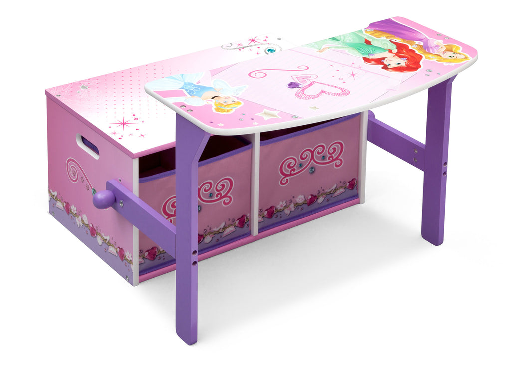 Delta Children Princess 3-in-1 Storage Bench and Desk Right View Open a1a